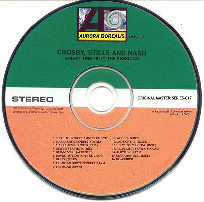 Crosby, Stills & Nash Selections From The Sessions CD Aurora Borealis Label