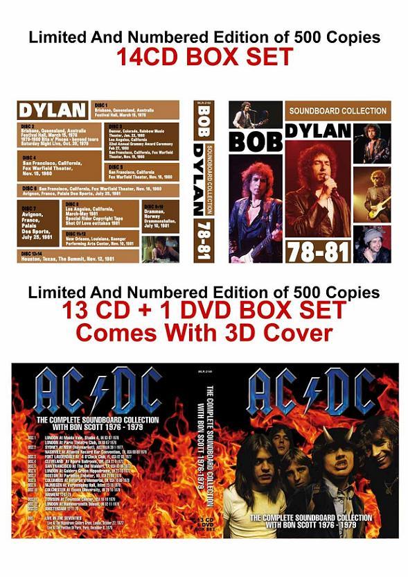 Bob Dylan Soundboard Collection 78-81 & AC/DC The Complete Soundboard Collection With Bon Scott 1976-1979 - Wonderland Records Label