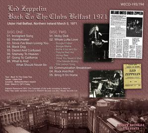 Led Zeppelin Back To The Clubs (back cover) Wendy Records Label