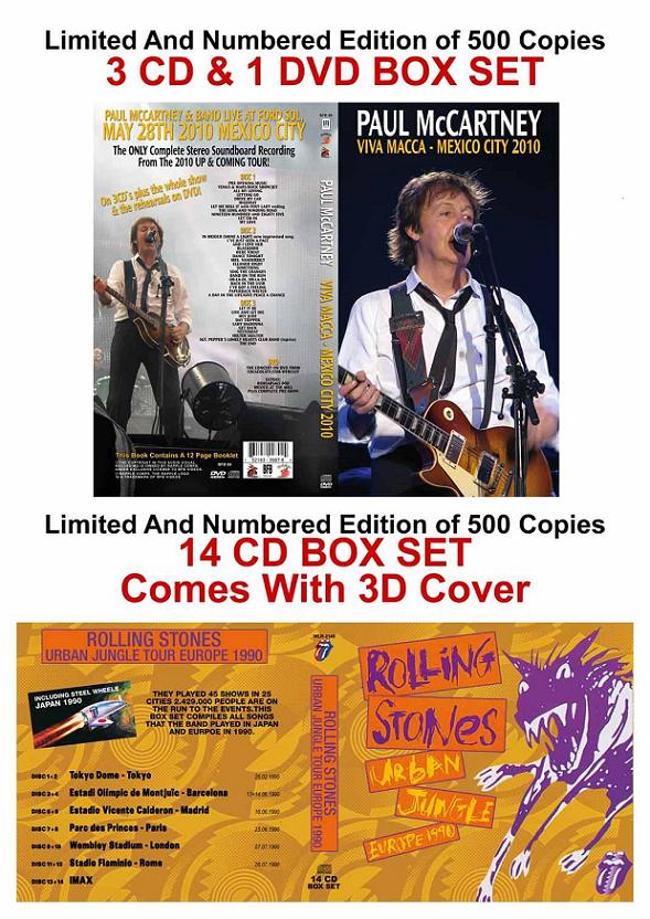 Paul McCartney Viva Macca - Mexico City 2010 Box Set (Rapple Label) & Rolling Stones Urban Jungle 1990 Box (Wonderland Records Label)