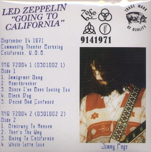 Led Zeppelin Goint To California Collector's Edition back Tarantura Label